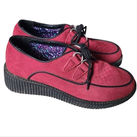 VINTAGE Maroon Red Suede Skechers Creeper Platform Shoes Size 6.5 - Picture 2 of 13